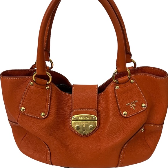 Prada Handbags - Prada Orange Leather Handbag Gold Hardware